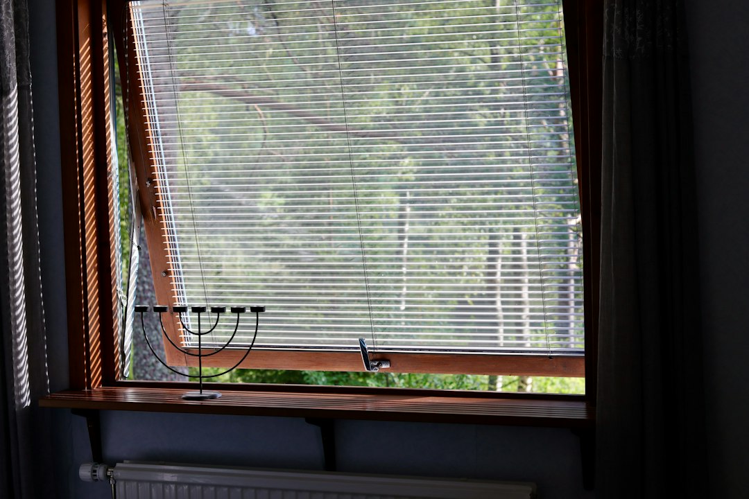 A pleated blind lowered over a window